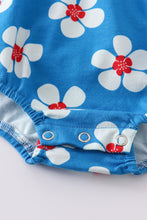 Blue & white floral print ruffle girl romper - ARIA KIDS