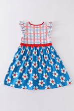 Platinum Blue & white floral print ruffle plaid dress - ARIA KIDS