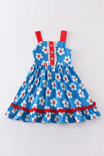 Platinum Blue & white floral print ruffle strap dress - ARIA KIDS