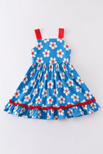 Platinum Blue & white floral print ruffle strap dress - ARIA KIDS