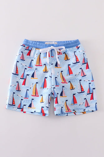 Blue sailboat print boy swim trunk - ARIA KIDS