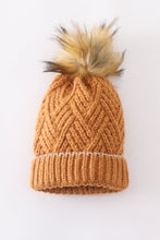 Camel cross cable knit pom pom beanie hat baby toddler adult - ARIA KIDS